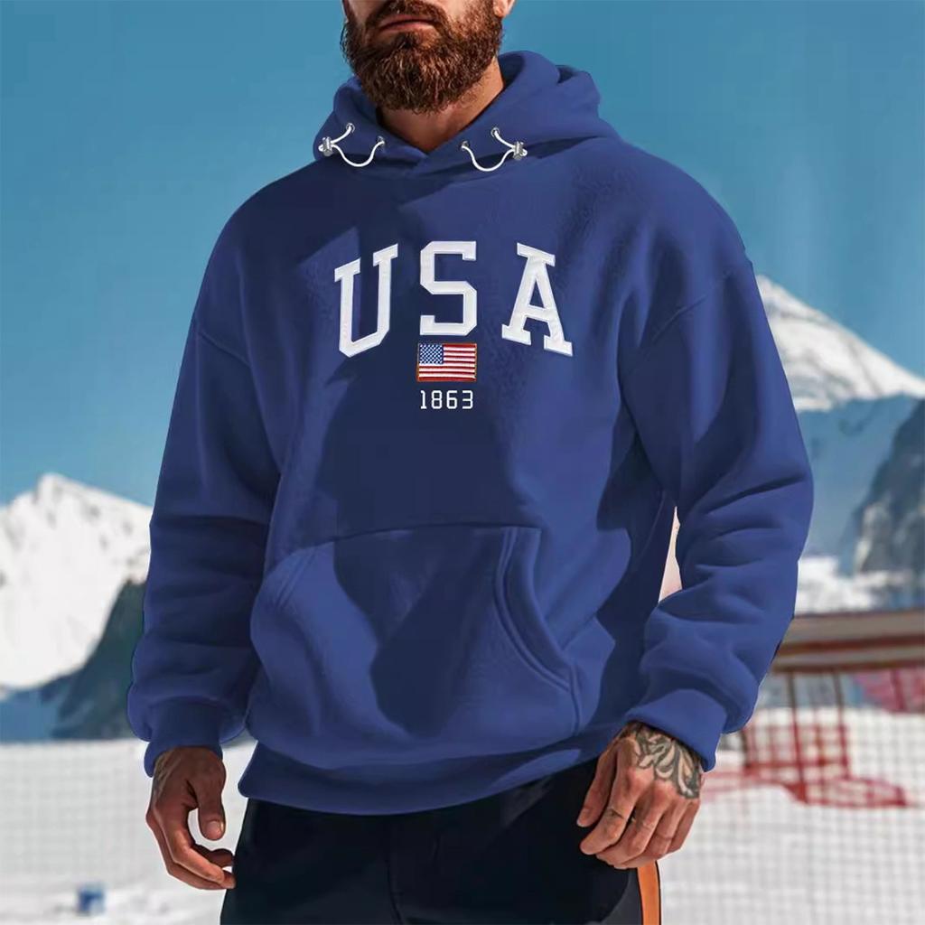 Мужская свободная флисовая толстовка с капюшоном с принтом, мужская повседневная модная спортивная толстовка-пуловер