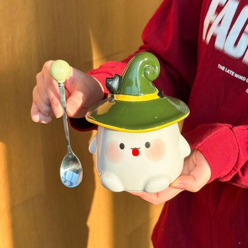 Хэллоуин милая чашка-привидение девушка керамическая кружка с крышкой ложкой офисная парная кофейная чашка сувенир