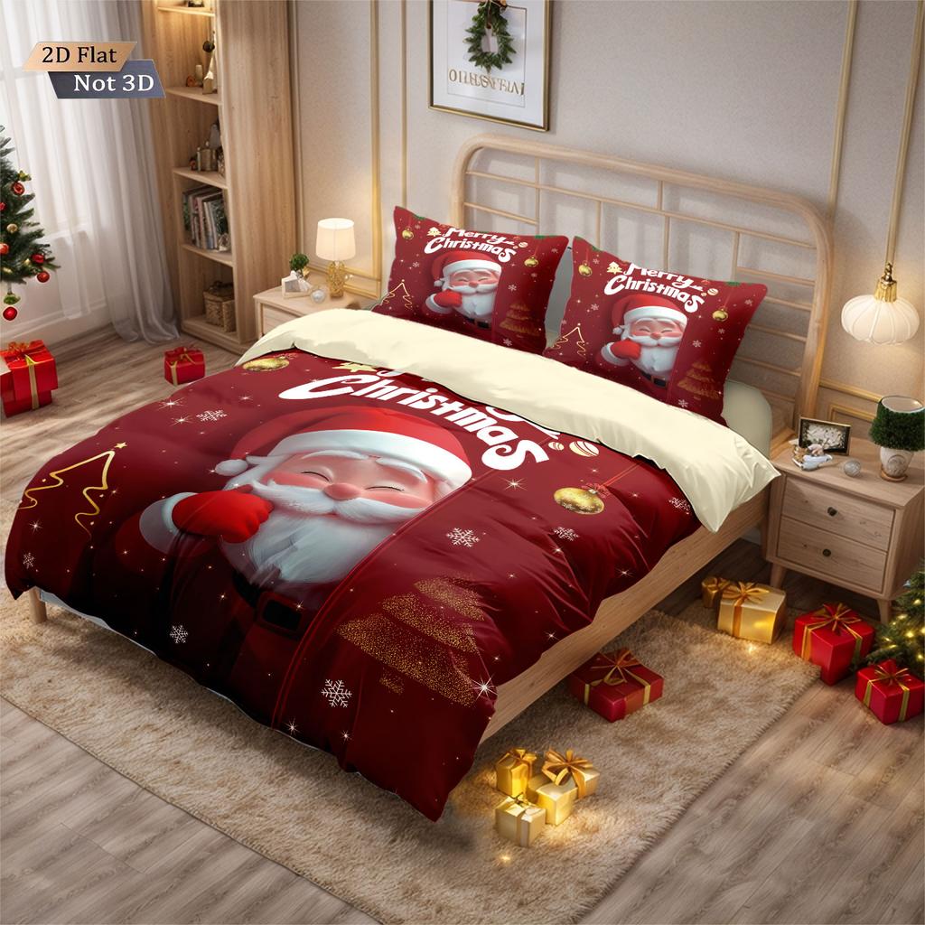 Comforter 3Pcs Cartoon Santa Claus Red Printed Coreless Multi Size Bedroom Bedding Holiday Decoration Machine Washable
