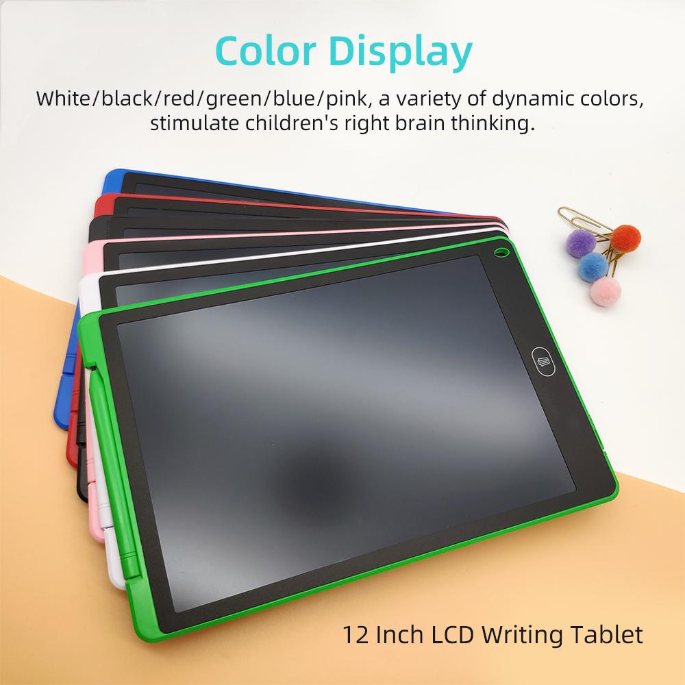 12 Inch LCD Writing Tablet Electronic Digital Drawing Board Erasable Writing Pad Single Color Screen One Click Erase