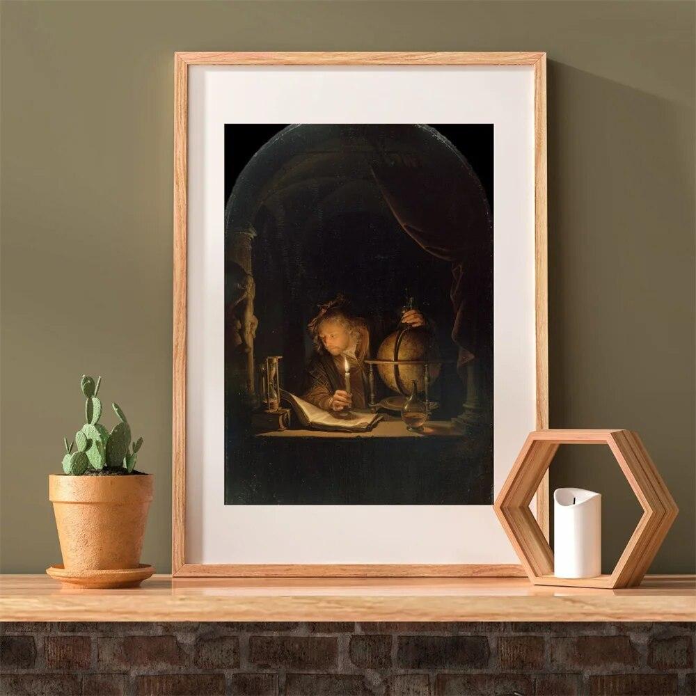 Классическая картина маслом постер Астроном при свечах принты винтажный деревенский деревенский декор холст картина домашний декор галереи
