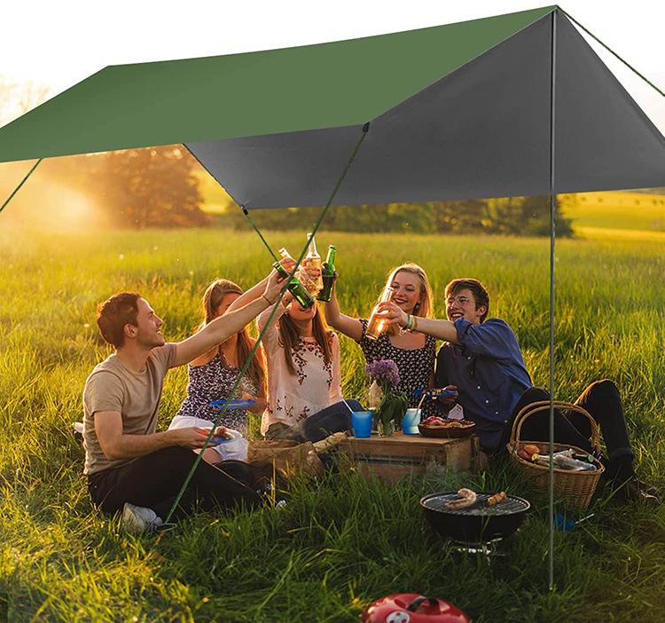 Square Canopy 3-4 Person Waterproof Sunshade Tent with UV Protection and Silver Coated Ground Sheet