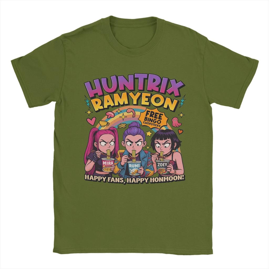 Мужская футболка Huntrix Ramyeon KPop Охотники на демонов Фильм Новинка Хлопок Футболка с коротким рукавом Футболка с круглым вырезом Одежда Лето