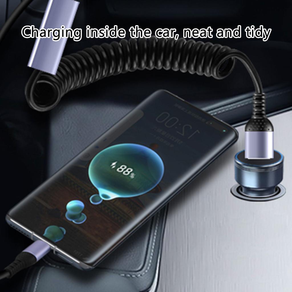 Кабель USB C, двойной кабель для автомобильного зарядного устройства типа C, спиральный шнур для зарядки USB A — Type C, быстрый шнур для телефонов и планшетов 6A USB Type C