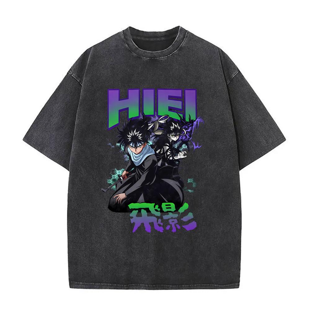 Аниме YuYu Hakusho Винтажная стираная футболка Мужская Женская Одежда Мультяшная Оверсайз Футболка Мужская Хип-Хоп Ретро Футболки Уличная одежда