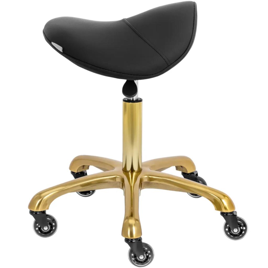 Косметологический стул-седло на колесах до 150 кг YORK черный и золотой