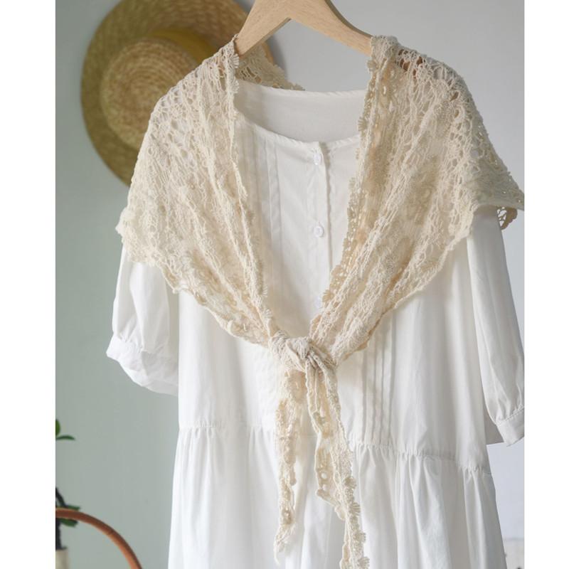 Handmade Crochet Triangle Cotton Scarf Versatile Women Solid Color Hollow Out Neck Protection Dual-use Shawls