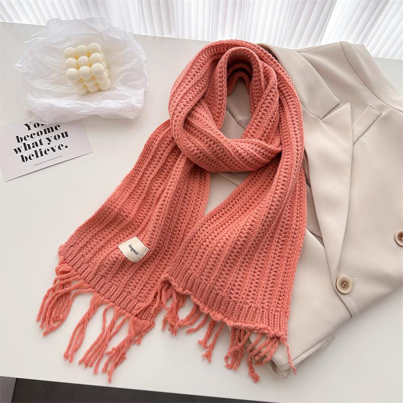 Winter Plain Thick Tassel Wool Knitted Shawl Scarf Lady Casual High Quality Wrap Pashmina Stole Bufandas For Outdoor Activitie