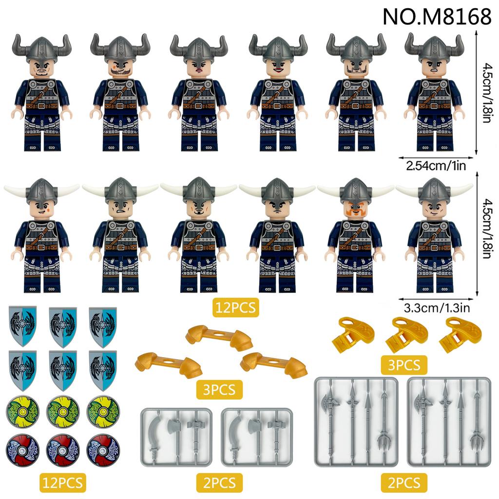 12 шт. средневековый викинг серый рогатый бык воин солдат персонаж строительный блок игрушка