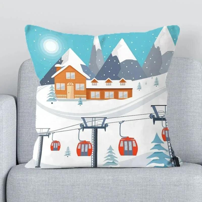Ski Resort Ski Props Printed Decoration Office Decoration Cushion Cover Home Pillowcase Square