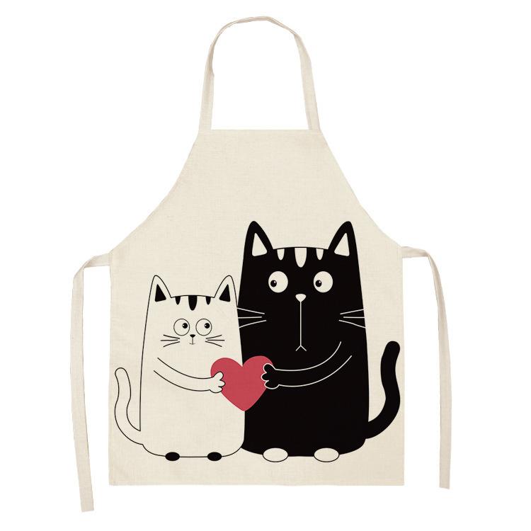 Льняной фартук с милым котом, женские кухонные аксессуары, мужской фартук, аксессуары для выпечки, женский кухонный фартук, гаджеты