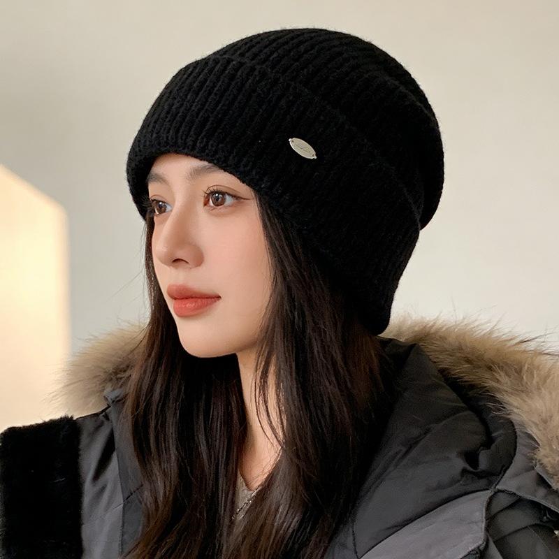 Loose Big Head Circumference Knitted Hat Winter Warm Knitted Stacking Hat Women's Thickened Wool Hat