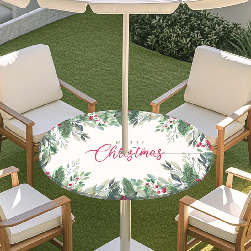 Outdoor Round Table Cover With Umbrella Hole Waterproof Patio Garden Tablecloth Elastic Hem Deck Balcony