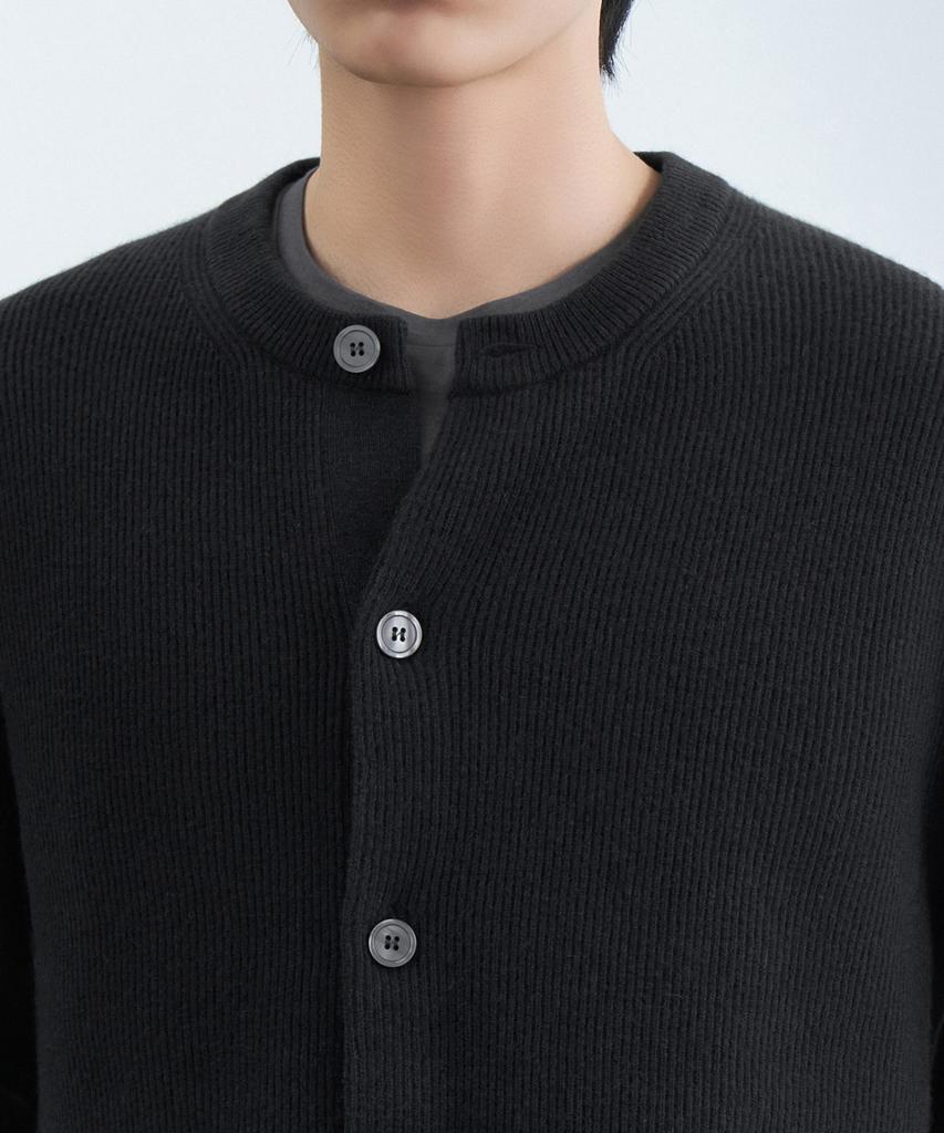 Musinsa Standard [Victoria Wool] Минималистичный кардиган с круглым вырезом в рубчик [Темно-серый]