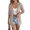 Женский Повседневный Вязаный Кардиган Средней Длины с Вырезами, Однотонный, Европейский Стиль, С Длинным Рукавом до Локтя