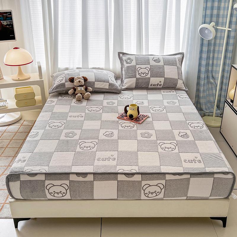 Flannel Fitted Sheet Warm Bedsheet Cartoon Bed Cover Thicken Bed Linen Winter Mattress Protector sabanas (Pillowcase Need Order)