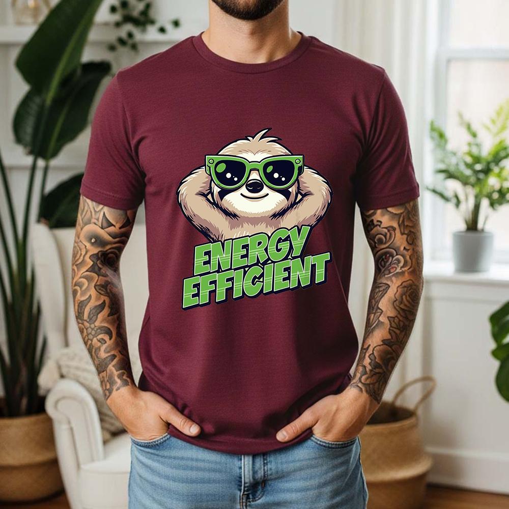 New Summer 100 Pure Cotton TShirt Energy Efficient Sloth Cartoon Style Street Cool Casual Tee Breathable Short Sleeve