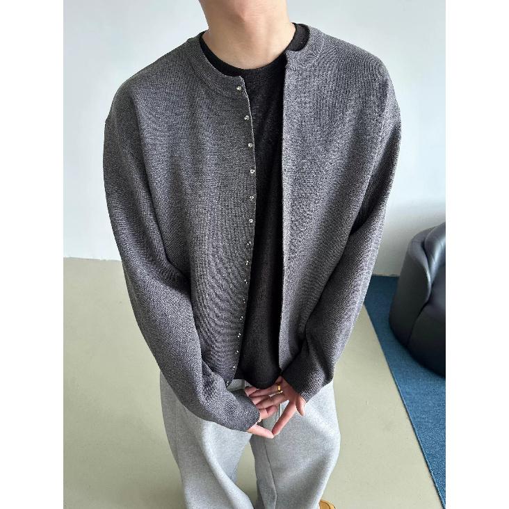 Осень и зима новый мужской кардиган свитер американский ретро повседневный свободный стиль круглый вырез свитер мужской однотонный цвет пальто