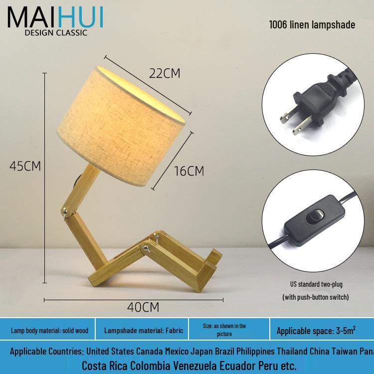 Скандинавский светодиодный прикроватный ночник из массива дерева - настольная лампа-робот