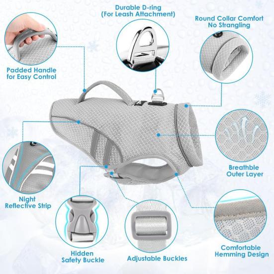 Охлаждающий жилет для собак с технологией быстрого охлаждения, одежда для домашних животных со светоотражающими полосками, летняя защита от ультрафиолета