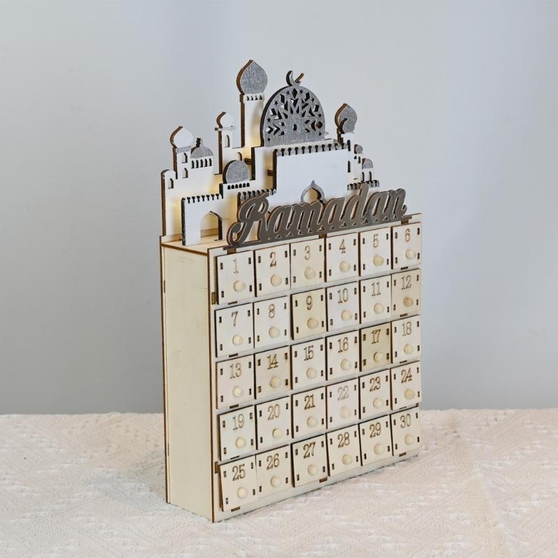 Рамадан Декор стола Календарь обратного отсчета Ид со светодиодной подсветкой и 30 ящичками