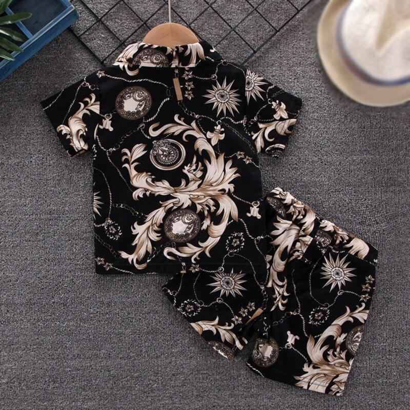Летний детский костюм-рубашка с короткими рукавами и принтом для маленьких и средних мальчиков