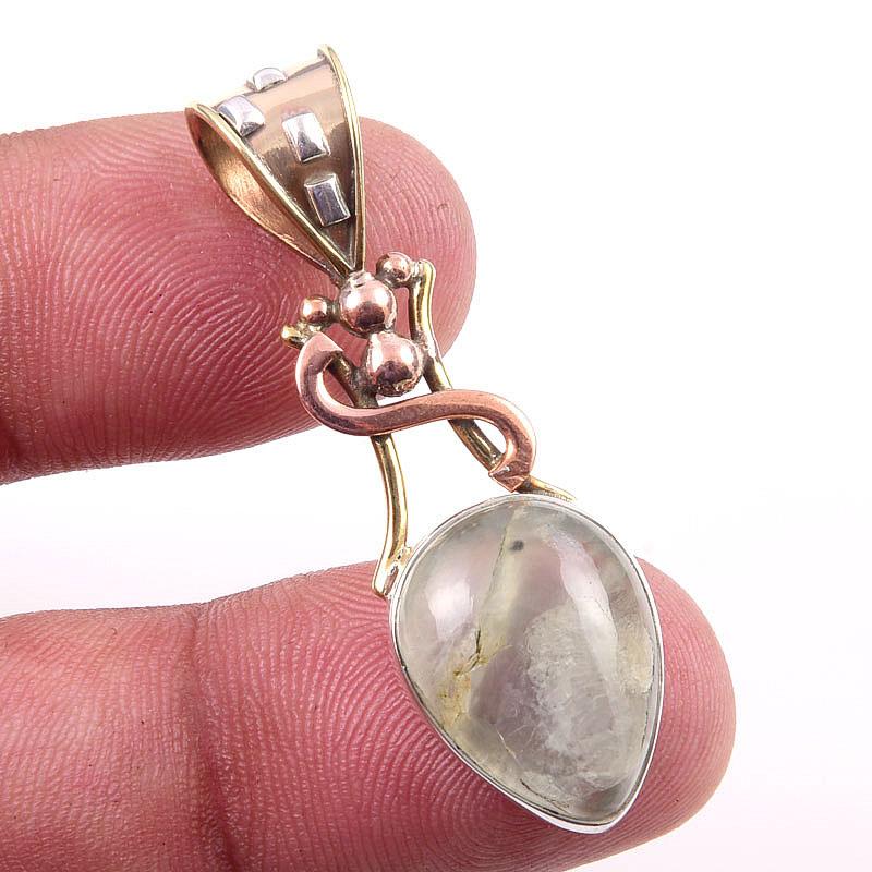 Natural Aquamarine Gemstone 925 Solid Sterling Silver TwoTone Pendant 1.75" G5K64