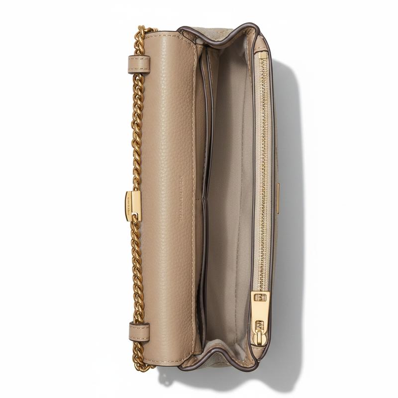TORY BURCH CHARLIE Brand Logo Magnetic Closure Pebbled Leather Crossbody Bag Mini Women's Cement Color 186041-020