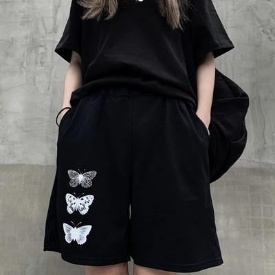 Женские летние однотонные широкие шорты с принтом в европейском и американском стиле