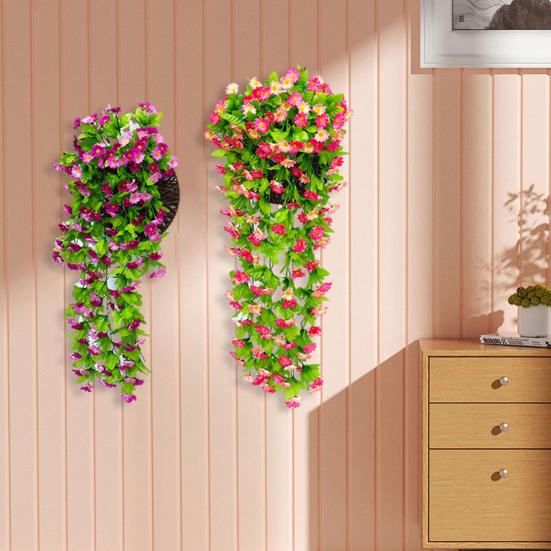 2Pcs Artificial Hanging Flowers Outdoor Vines with Eucalyptus Leaves Realistic Looking Vibrant Color Fake Plants UV Resistant Simulation Flowers