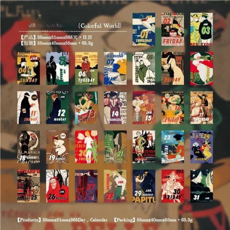 2026 Mini Desk Calendar Vintage Style Page Small Calendar 365 Days with Tear-Off Design Cute Cartoon Office Home Decor Gift