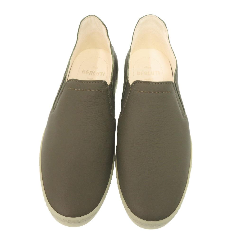 Used AUTHENTIC BERLUTI Slip-on Eden Calligraphy khaki Leather