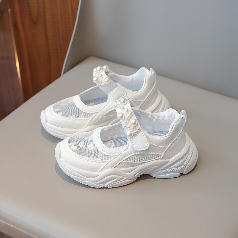 Спортивная обувь дышащая сетчатая жемчужно-белая обувь для маленьких девочек