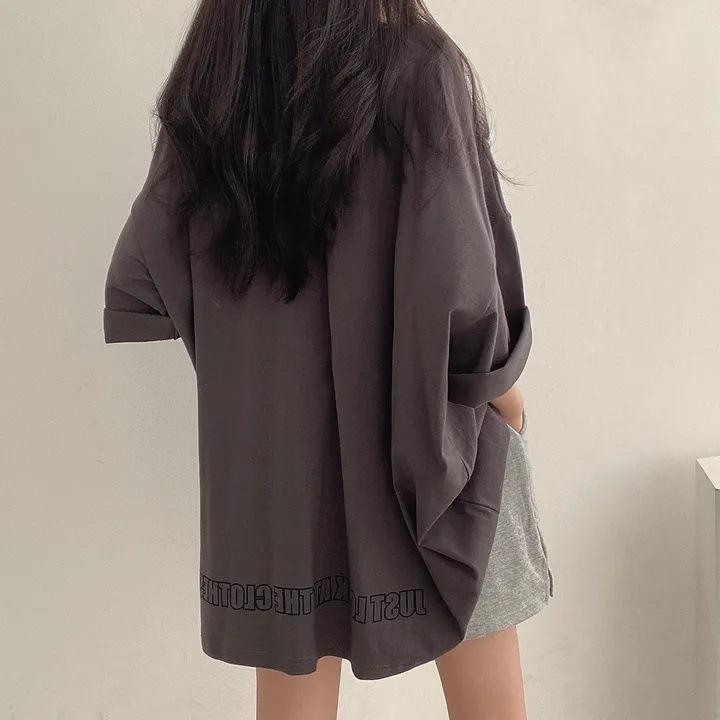 Spring Solid Simple Oversized T-shirt Summer Women Harajuku Long T Shirt Goth T-shirts Split White Black Long Sleeve Tops