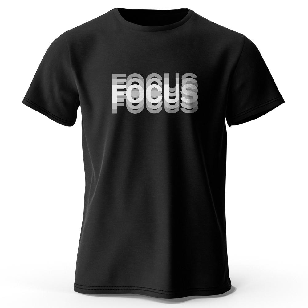 Focus Letter Minimalist Style T-Shirt, Lightweight Round Neck Short Sleeve Tee, Perfect for Unisex