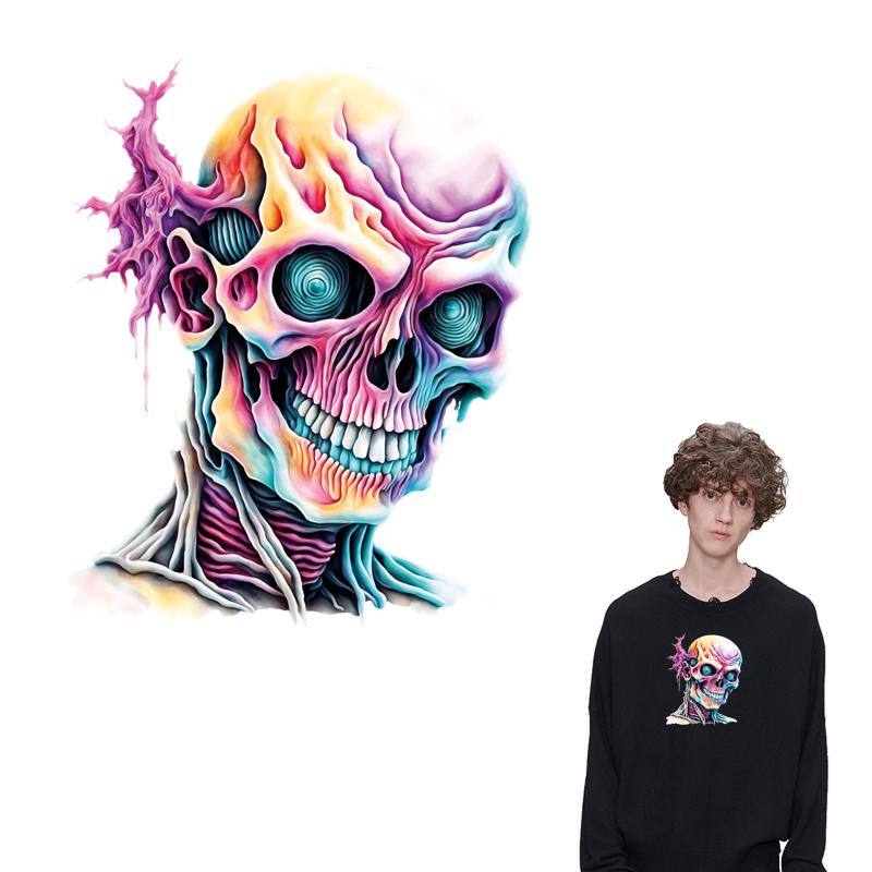 Красочные черепа, наклейка с теплопередачей, хип-хоп, аксессуары «сделай сам», наклейка на джинсы, модный термопресс, аппликация в полоску, нашивки