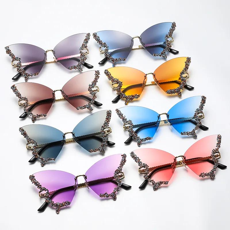 Butterfly Rimless Fashion Sunglasses For Women Luxury Rhinestone Decorative Glasses For Party Prom Club
