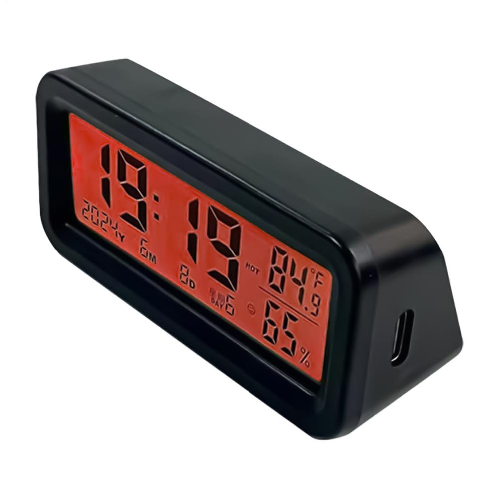 Часы для приборной панели автомобиля LED с солнечной батареей Внутреннее украшение Маленькая подсветка Гигрометр Часы для грузовика Авто Автомобильный Скутер