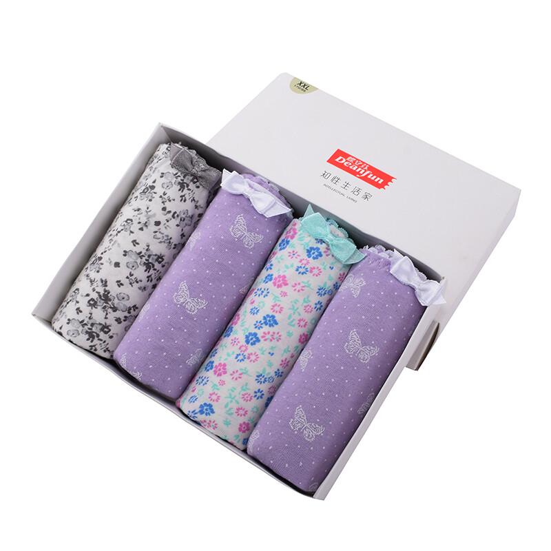 Женские трусы-боксеры средней посадки из 100% хлопка с принтом - 4 штуки