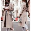 Женское элегантное длинное шерстяное пальто с поясом, однотонное, с длинным рукавом, шикарная верхняя одежда, женское, с заниженными плечами, пальто