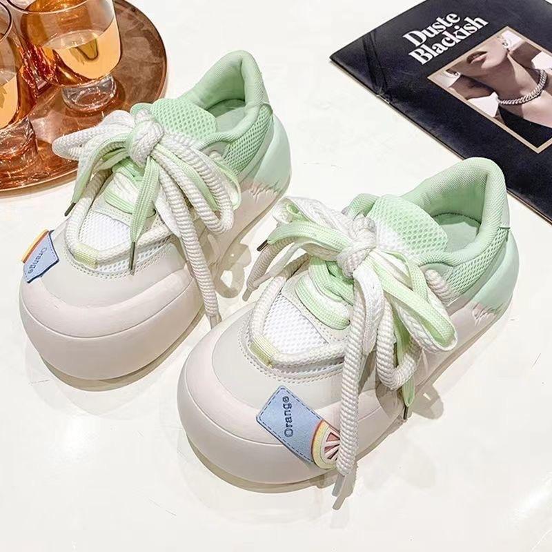 Женская обувь осень круглый носок повседневная женская спортивная обувь 2024 осень удобная кроссовка новый спортивный резиновый базовый стиль PUlace-up