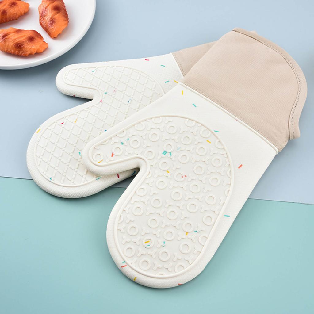 Силиконовые перчатки с хлопковой подкладкой и разноцветными точками, скошенными манжетами, двойные, пригодные для микроволновой печи, пригодные для духовки, для кухни, выпечки, гриля и не-.