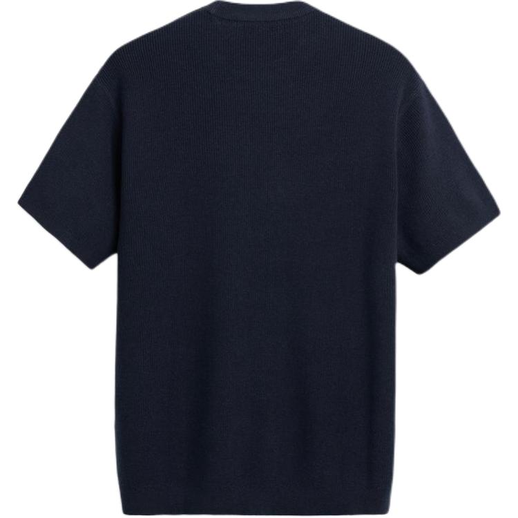 Zara Однотонный круглый вырез Простой пуловер с коротким рукавом Трикотажный топ для мужчин Синий 2621400-401