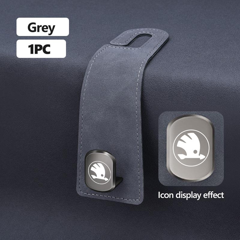 AAAJE1 For Skoda Alloy Suede Car Seat Headrest Hook Auto Back Seat Organizer Accessories Kodiaq Fabia Kamiq Karoq Octavia 2 3 Rapid