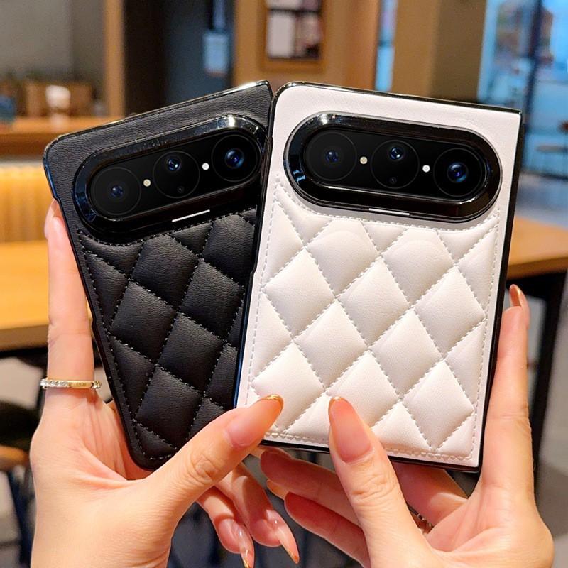 Quilted -Style PU Leather Phone Case Pura X Max Foldable Smartphone - Shockproof Anti-Slip Cover In White Black
