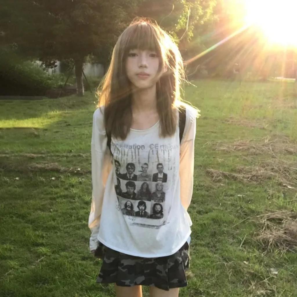 Японская футболка Y2k в стиле панк, гранж-эстетика, состаренные топы, трэшовый винтаж 2000-х, футболка с длинным рукавом, американский ретро