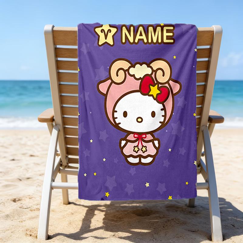 1pc HelloKitty19 Beach Towel with Custom Name, Beach/Swimming/Bath/Picnic/Camping Towel, Suitable for Seaside Beaches