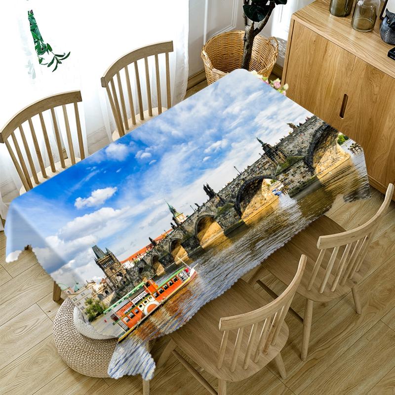 Arch Bridge View Pattern Tablecloth Thicken Cotton Rectangular Round Table Cloth For Wedding Picnic Party