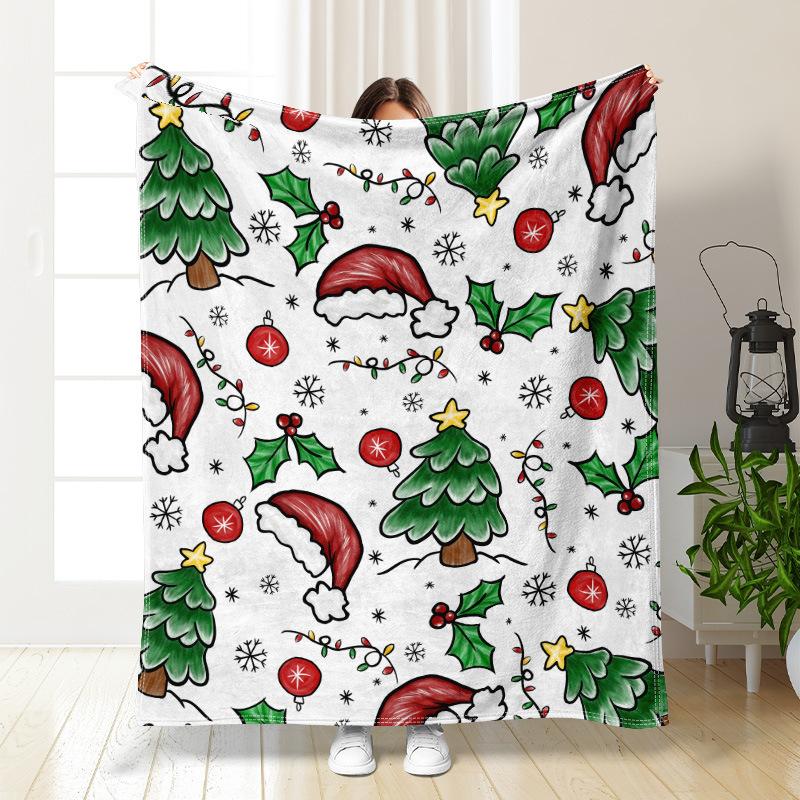 Christmas cartoon digitalprinted polyester Bedroom velvet flannel soft sofa cover blanket Fleece soft sofa cover blankets