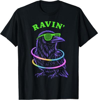 Ravin Raven EDM Techno Party Raver Психоделический Хэллоуин Футболка